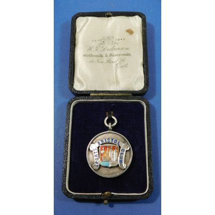 Vintage Bristol Sports Club Silver Enamel Pocket Watch Fob Or Medal 1923 Hicks