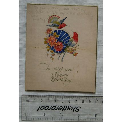 Vintage: birthday card - flowers & birds (first card when courting)