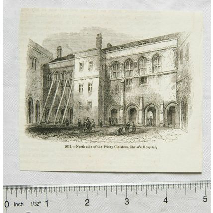 1860s engraving - North side of the Priory Cloisters, Christ's Hospital