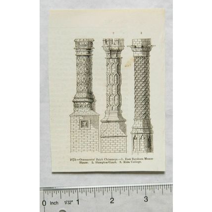 1860s engraving - ornamental chimneys East Barsham Manor Hse, Hampton Court Eton