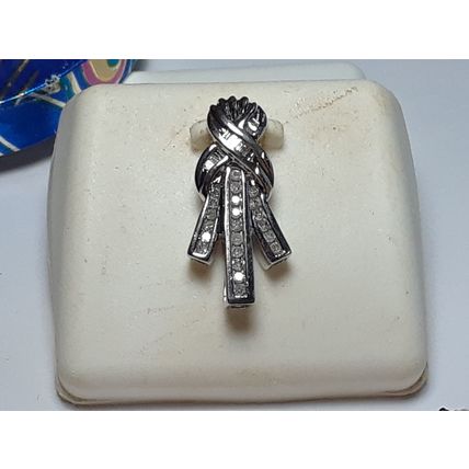 Natural .25ctw Rd&Baguette Diamond dual bail option10Kt WG channel Pendant#17466