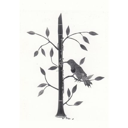 z76 Woodpecker Bird Playing A Vintage Clarinet Postcard
