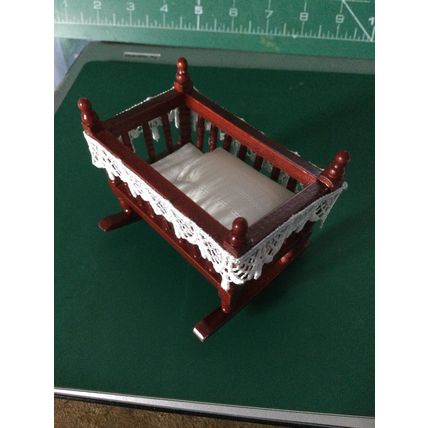 Mahogany Rocking Cradle White Bedding 1:12th Dolls House Miniatures