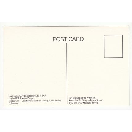 Gateshead Fire Brigade Reproduction Postcard Tyne & Wear Museums A21