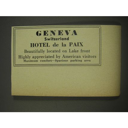 1956 Hotel de La Paix Ad - Geneva Switzerland