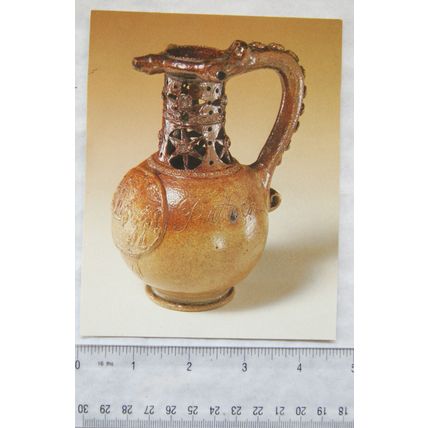 old postcard A Very Rare Saltglazed Stoneware Puzzle Jug Incised, J Horne