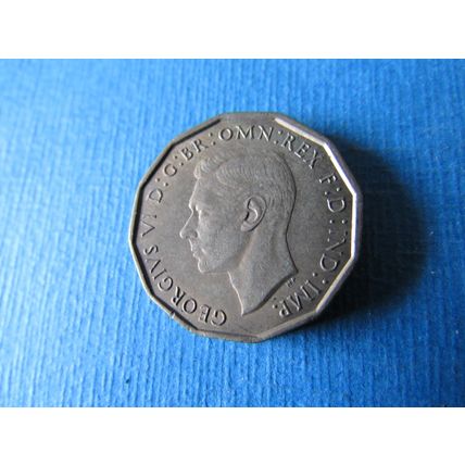 1944 GEORGE VI BRASS THREEPENCE FRE POST.