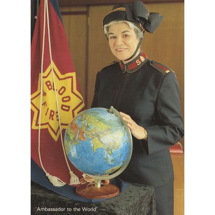 The Salvation Army Eva Burrows Spinning Globe Map 1980s Rare Postcard