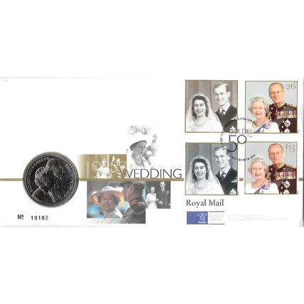 1997 Royal Mint/Mail1947-1997 50th Golden Wedding PNC £5 Coin & Stamp Cover