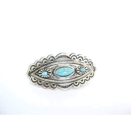 Blue stone silver tone metal western native tribal hair clip barrette