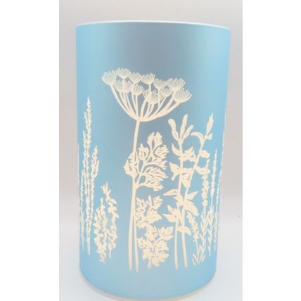 White Floral LED Lamp Small Blue Background Glass 14.5 CM Gift Home Decor Light