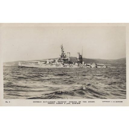 German WW1 Bayern Battle Ship Sinking Navy Victory 1919 RPC Postcard