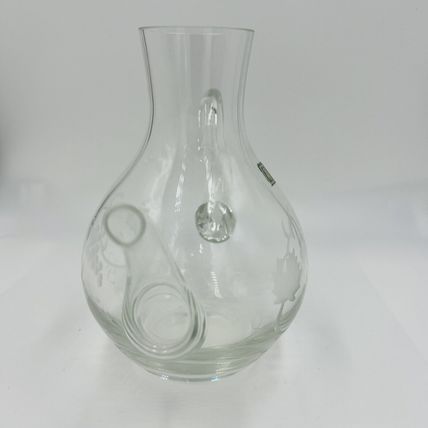 WMF Pitcher Glass Etched Grapes Jug Vintage Germany Home Decor Clear
