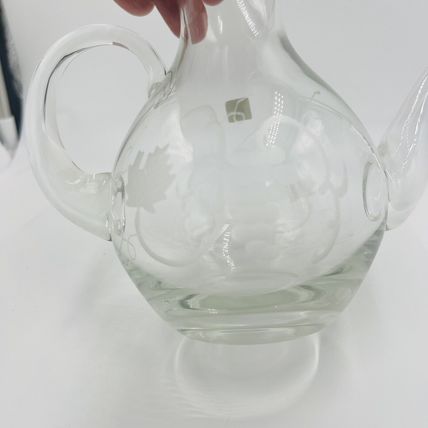 WMF Pitcher Glass Etched Grapes Jug Vintage Germany Home Decor Clear