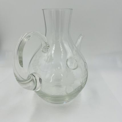 WMF Pitcher Glass Etched Grapes Jug Vintage Germany Home Decor Clear