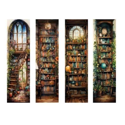 Whimsical Bookshelf Bookmarks Book Markers Gift For Reader (X4)