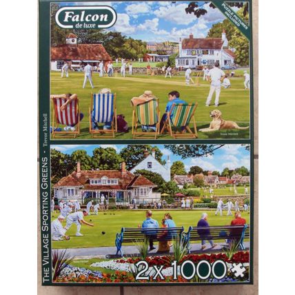 2 x 1000 piece Falcon jigsaw puzzles The Village Sporting Greens