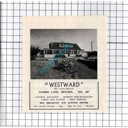 Westward Lender Lane Mullion Cornwall Mrs Lenora Bestwick - c.1969 Small Advert