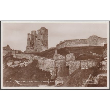 The Castle and Walls, Scarborough, Yorkshire, c.1940s - HO Taylor Postcard