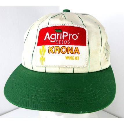 Vintage AgriPro Seeds Krona Wheat Hat Snapback Cap Green Striped Sew-On Patch
