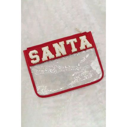 Red SANTA Contrast Trim Clear Makeup Bag