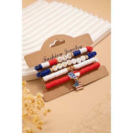 Dark Blue American Flag Pendant Letter Beaded Bracelet Set