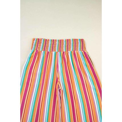 Orange Stripe Plus Size Boho Smocked Waist Loose Pants