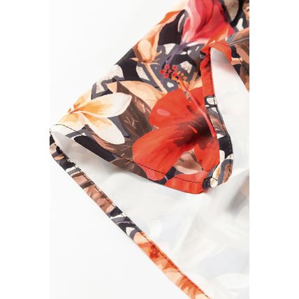 Black Retro Floral Mixed Print Split Neck A-line Dress