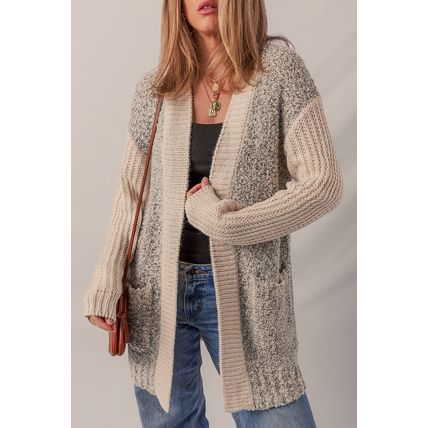 Color Block Side Pockets Open Front Cardigan