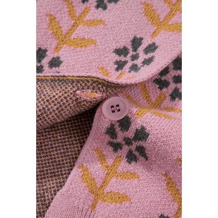 Pink Floral Button Down Ribbed Banded Cardigan Sweater