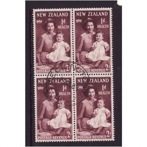 New Zealand 1950 SG702 2d + 1d QUEEN ELIZABETH & PRICE CHARLES BLOCK 4 FU