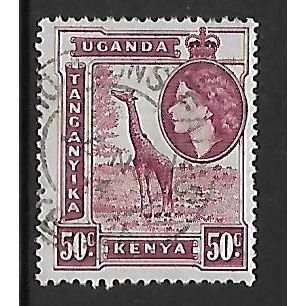 KENYA UGANDA TANGANYIKA 1954 50c GIRAFFE PURPLE SG 173 FINE USED#2