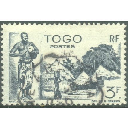 Togo 1947 - 3fr grey - Native and village - used