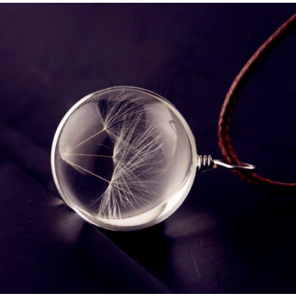 Fashion Glass Necklace Ball Pendant Wish Real Chain Dandelion Flower Wishing