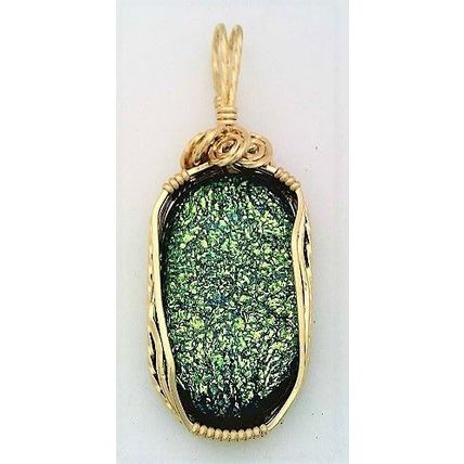 Green Dichroic Glass Gold filled Wire Wrap Pendant 6