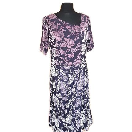 Velvet Print Grace Dress Purple Floral Gathered Midi Size 16 UK