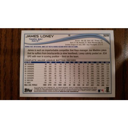 2014 Topps Red Hot Foil Card # 328 James Loney Mint (9) Tampa Bay Rays