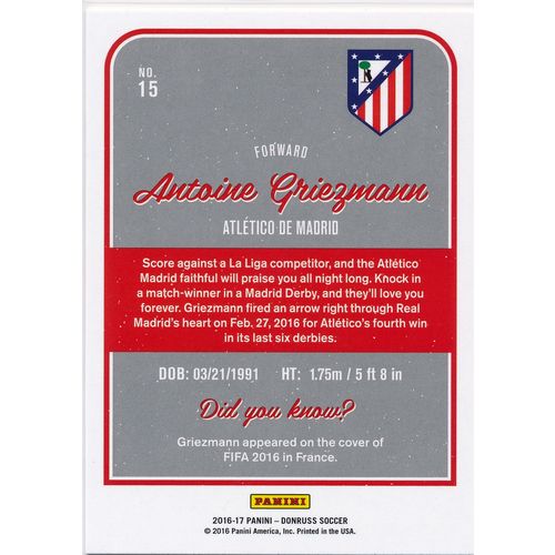 2016 Donruss Soccer 15 Antoine Griezmann Atletico de Madrid