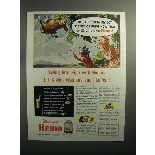 1944 Borden's Hemo Drink Ad - Elsie, Beulah