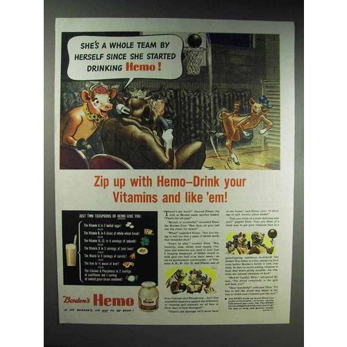 1944 Borden's Hemo Drink Ad - Elsie, Elmer, Beulah