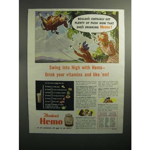 1944 Borden's Hemo Drink Ad - Beulah's got Plenty of Push