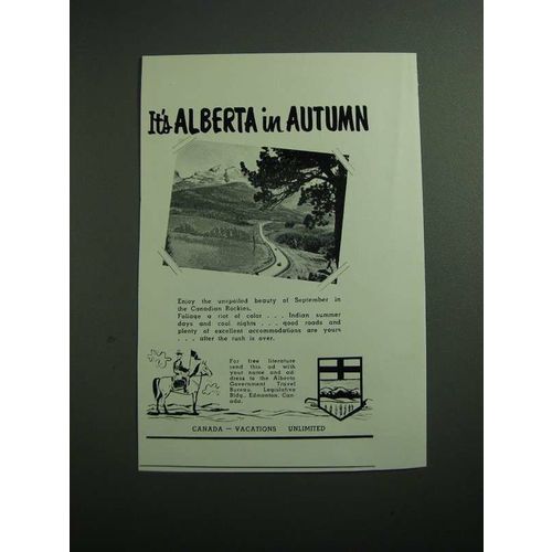 1954 Alberta Government Travel Bureau Ad - It's Alberta in Autumn