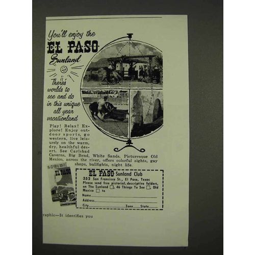 1956 El Paso Texas Tourism Ad - Enjoy the Sunland