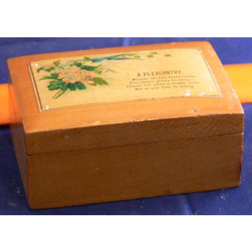A Pleasantry Small Wood Wooden Box with Applique to Lid