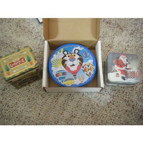 Tony the Tiger, Lambertz Music Box, Diamond and Santa Empty Cookie or Candy Tins