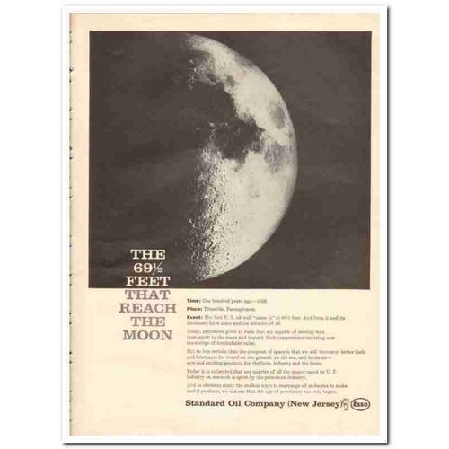 STANDARD OIL COMPANY 1959 NJ Esso 69 feet reach moon oil vintage ad