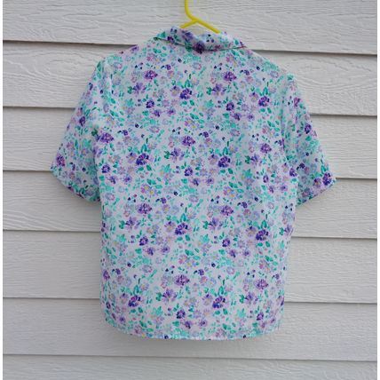 Worthington Floral Blouse Top Sz 10 41 Chest Button Purple Blue Floral Clearance