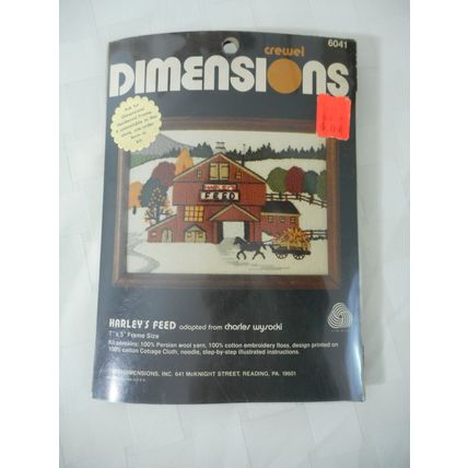 VTG 6041 Harley's Feed Dimensions Crewel Kit Vintage 1980 Crafting NOS