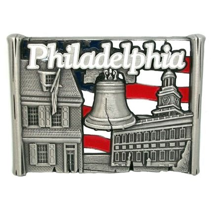 Philadelphia with Bell and Flag Metal Fridge Magnet
