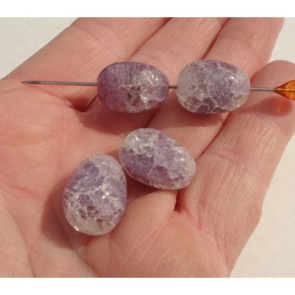 4 Egg Shape Crackle Glass Givre Beads 20x15mm Purple Vintage bd098